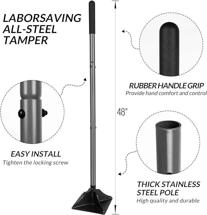 Walensee Steel Tamper with 48 inch Handle 8"x8" Garden Rubber Grip for Laborsaving All-Steel Heavy Duty Ideal Tool Leveling Ground Installing pavers and Repairing Blacktop by GreenHaven Gardens