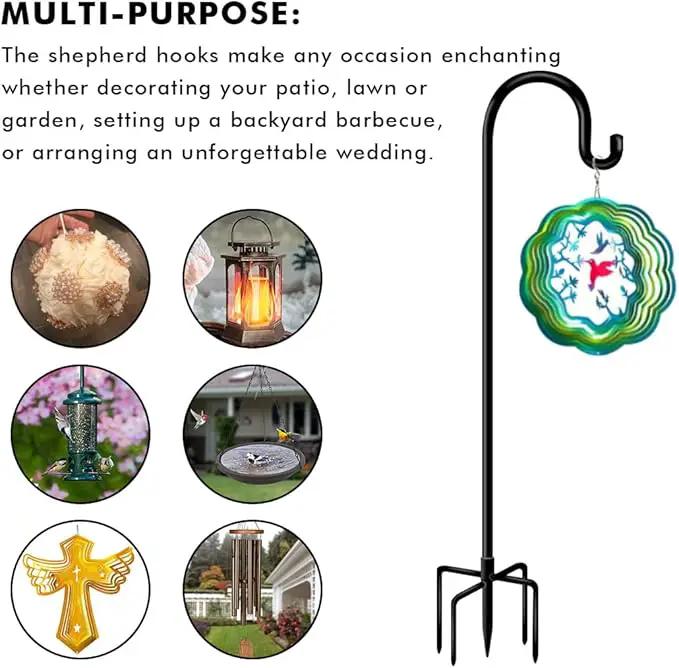 Shepherds Hooks for Outdoor Bird Feeder Poles 76inch, Heavy Duty Hummingbird Feeder Hanger for Hanging Plants Basket, Adjustable Wind Chimes Stand, 2 pcs by GreenHaven Gardens