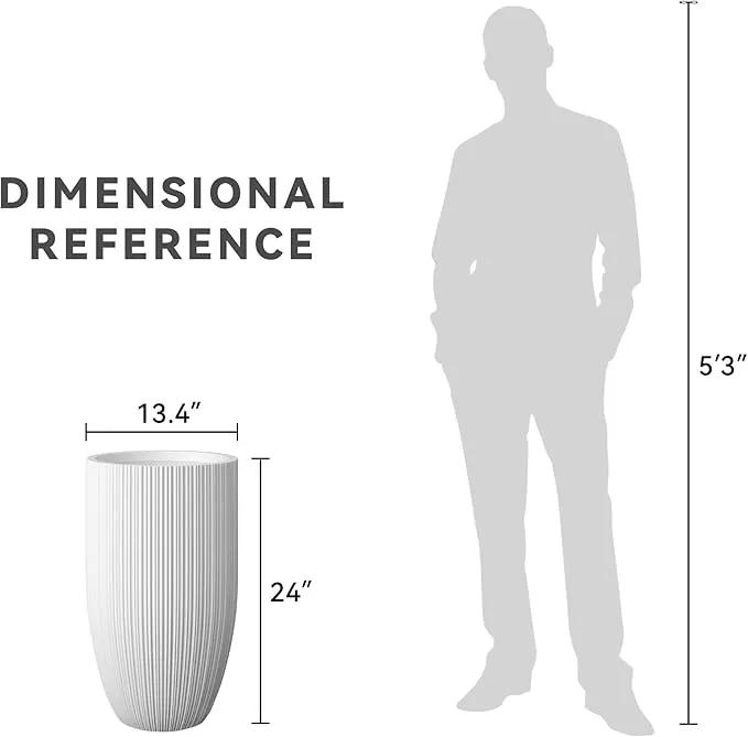 Kante 24 Inch Tall Round Concrete Planter, Large Indoor Outdoor Plant Pots with Drainage Hole and Rubber Plug, Modern Decorative Garden Pots for Home Patio Porch, Textured White by GreenHaven Gardens