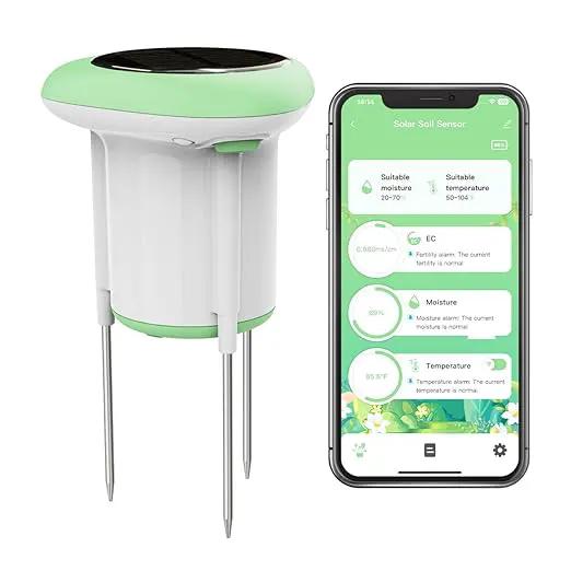 Smart 3-in-1 Soil Moisture/Temperature/Fertility Meter for Outdoor Plant, Soil Test Kit for Garden/Farming/Lawn, GreenVation Digital Soil Sensor with Tuya/Smart Life APP Push Notification by GreenHaven Gardens