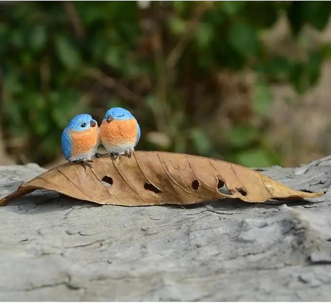 Top Collection Miniature Fairy Garden and Terrarium Statue, Bluebirds on Leaf by GreenHaven Gardens