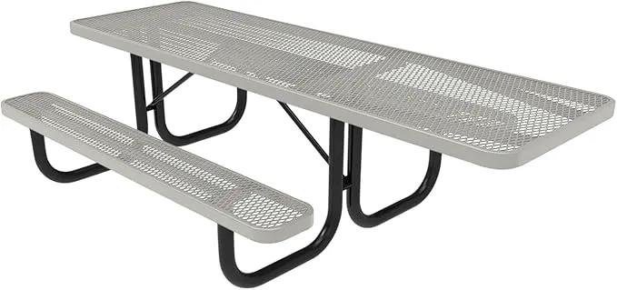 Coated Outdoor Furniture Heavy-Duty Portable ADA-Compliant Outdoor Picnic Table, Expanded Metal Patio Dining Furniture Made in America (8ft Rectangular, One-Side Handicap, Grey) by GreenHaven Gardens