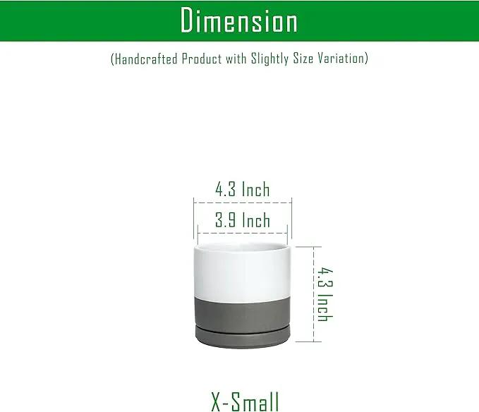 D'vine Dev Set of 2 Plants Pots, 4.6 Inch Ceramic Planter Pot for Plants with Drainage Hole and Saucer, White/Speckled Grey, 94-V-B-6 by GreenHaven Gardens