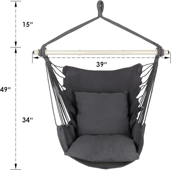 Highwild Hammock Chair Hanging Rope Swing - Max 500 Lbs - 2 Cushions Included - Steel Spreader Bar with Anti-Slip Rings - for Any Indoor or Outdoor Spaces (Grey) by GreenHaven Gardens