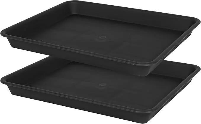Plant Growing Trays 2 Pack, Plant Tray, 14.5"x11", Heavy Sturdy Plastic Plants Saucer, Seedling Starter Trays, Seed Starter Growing Tray (Black) by GreenHaven Gardens