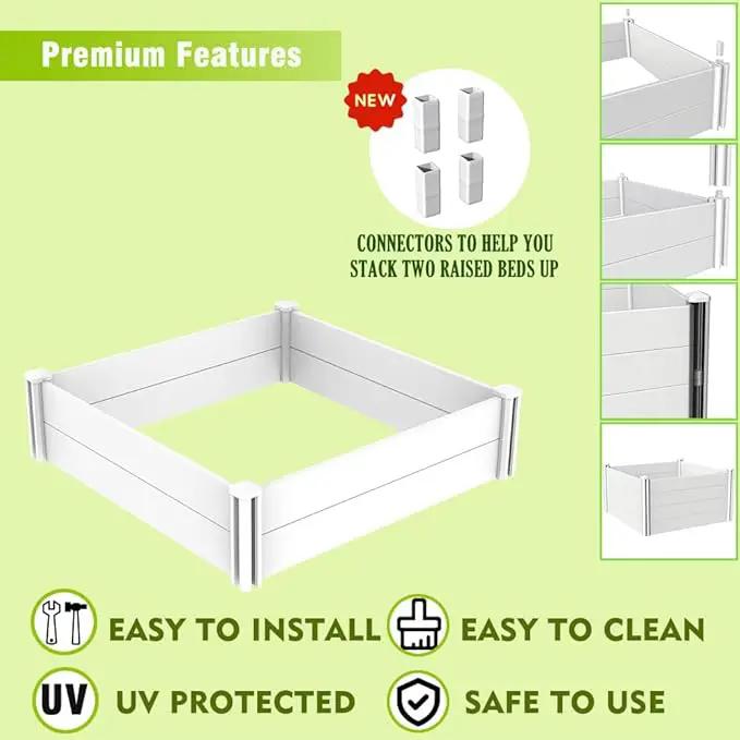 4'x4' White Vinyl Raised Garden Bed Kit, Outdoor Above Ground Garden Box for Growing Vegetables, Flowers, Herbs, DIY Gardening, Whelping Pen and More by GreenHaven Gardens