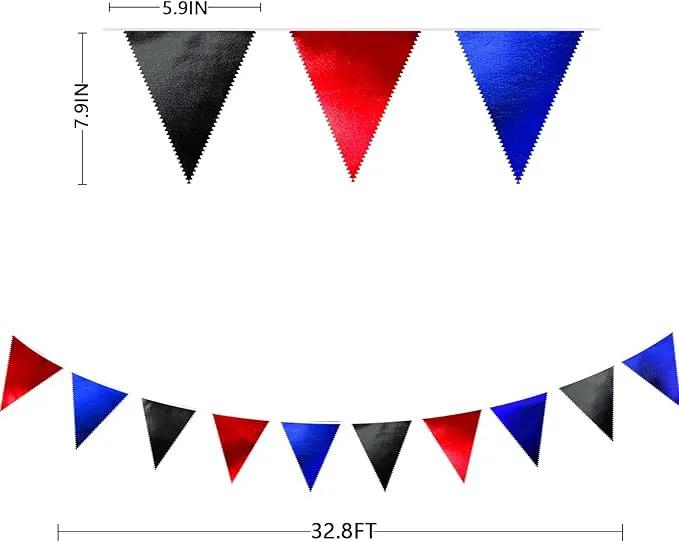 Navy Blue Red Black Party Decorations Metallic Fabric Triangle Pennant Banner Flag Bunting Garland for Graduations Birthday Retirement 4th of July USA Patriotic Veterans Party Decorations Supplies by GreenHaven Gardens
