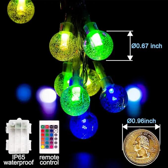Coloured Globe String Lights Battery Operated，2 Pack 26.2FT 60 LED 16 Colour Changing Water Proof Crystal Ball Outdoor String Lights with Remote Control for Home, Patio,Party, Christmas, Garden Decor by GreenHaven Gardens