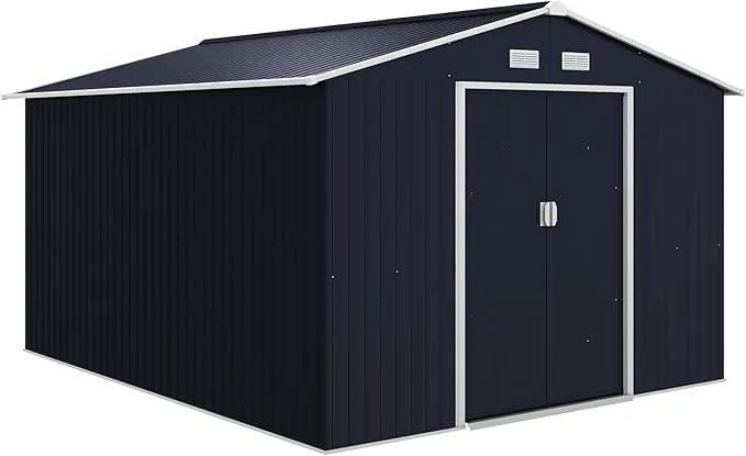 Outsunny 11' x 9' Outdoor Storage Shed, Garden Tool Metal Shed with Foundation Kit, Double Lockable Door, Air Vents and Sloping Roof, for Backyard, Patio, Lawn, Dark Gray by GreenHaven Gardens
