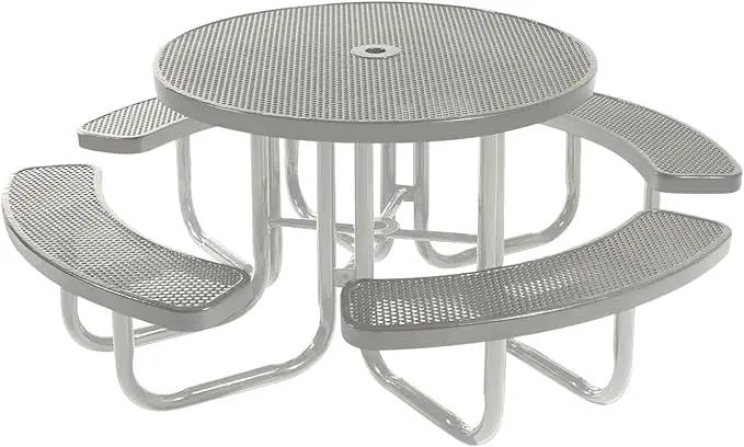 Heavy-Duty Portable Outdoor Picnic Table with Umbrella Hole, Punched Steel Commercial-Grade Patio Furniture Made in America (46" Round Top, Grey with Grey Frames) by GreenHaven Gardens