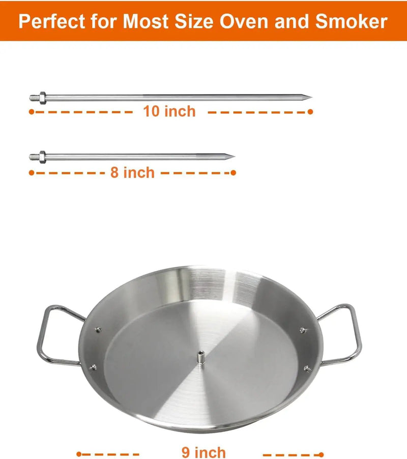 BBQ Vertical Skewer Pan Gyro Spit Shawarma Skewer Stand for oven, Al Pastor Skewer for Grill, El Pastor Hack for Tacos Al Pastor Chicken, Brazilian, Stainless Steel, with 8",10" stick by GreenHaven Gardens