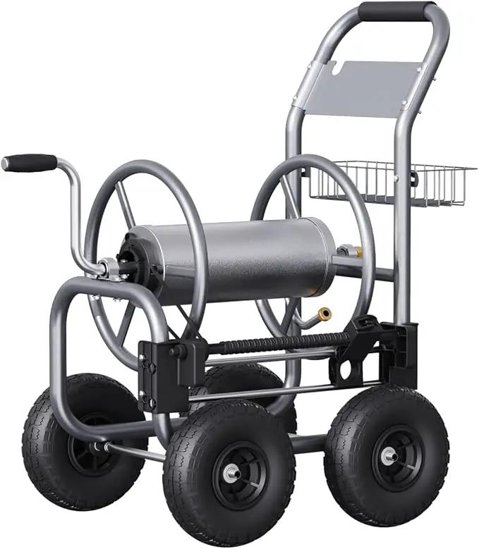 Giraffe Tools Hose Reel Cart, Hose Cart with Wheels Heavy Duty, Industrial Hose Reels for Outside, 250-Feet of 5/8" Hose Capacity, Hose Guide Pre-Installed by GreenHaven Gardens