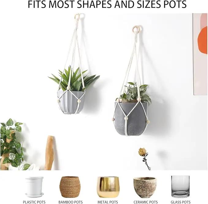 Artilady Hanging Planter for Indoor Plants Macrame Plant Hanger Large Hanging Plant Holder with Adjustable Beads Plants Basket White Rope Boho Plant Wall Decor by GreenHaven Gardens