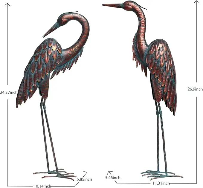 Kircust Metal Crane Statues - Set of 2 Bronze Heron Sculptures for Garden, Patio, or Yard Decor - 27.56" Tall Weatherproof Outdoor Art by GreenHaven Gardens