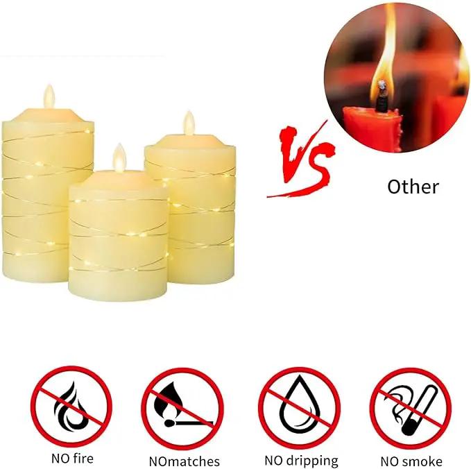 Battery Operated Flameless LED Candles: with Embedded String Lights, 3 Pack Flickering Electric Candle with 10-Key Remote Control for Seasonal Festival Celebration Real Wax(Batteries not Included) by GreenHaven Gardens