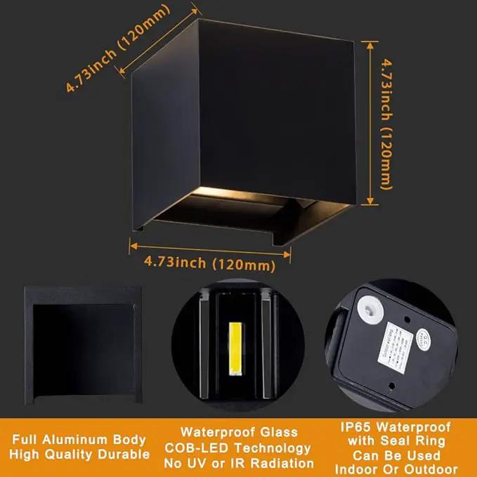 LANFU LED Aluminum Cube Square Wall Sconce Waterproof Outdoor Light Exterior Wall Lights fixtuers 20W 100-277V 2800K-3000K Not dimmable Warm Light 2LEDS Black-20W Outdoor Larger Version by GreenHaven Gardens