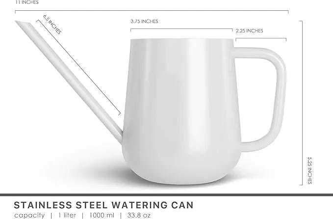 Metal Watering Can for Indoor Houseplants Outdoor Garden Long Sprout Water Can for Succulents Herb Bonsai Modern Garden Tool 33.8oz/1000ml (Brilliant White) by GreenHaven Gardens
