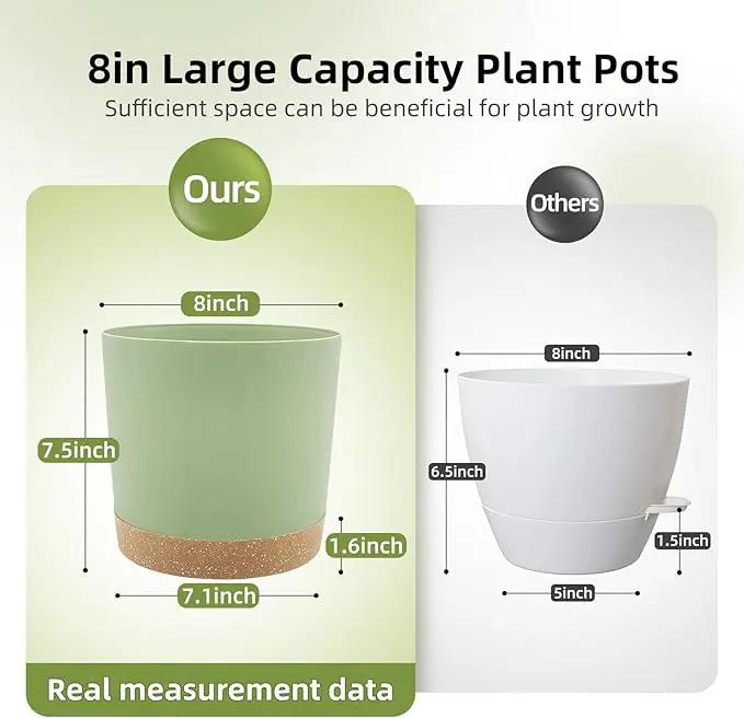 QCQHDU 8 inch Plant Pot, 2 Pack Planters for Indoor Plants with Drainage Holes & Saucer, Outdoor Flower Pots Home Garden Modern Decor by GreenHaven Gardens