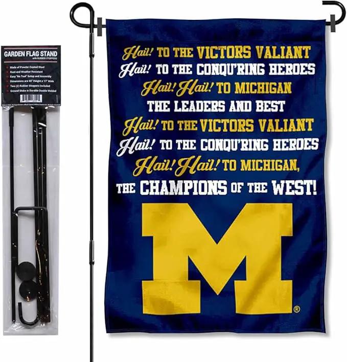 College Flags & Banners Co. Michigan Team University Wolverines Fight Song Garden Flag with Pole Stand Holder by GreenHaven Gardens