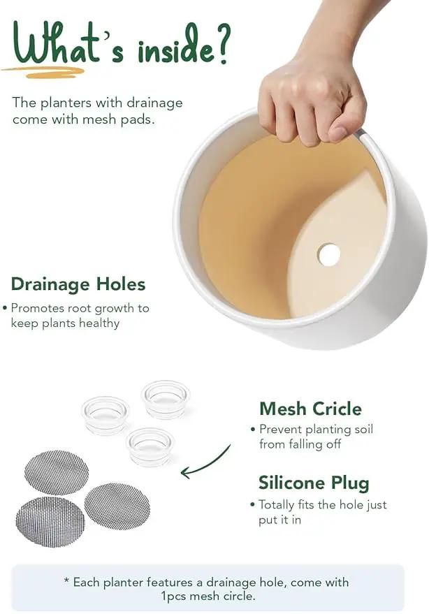 LE TAUCI 6+8+10 Inch Ceramic Pots for Plants, Plant Pots Indoor with Drainage Hole and Plug, Planter Pots for Home Office Room Patio, Set of 3, White by GreenHaven Gardens