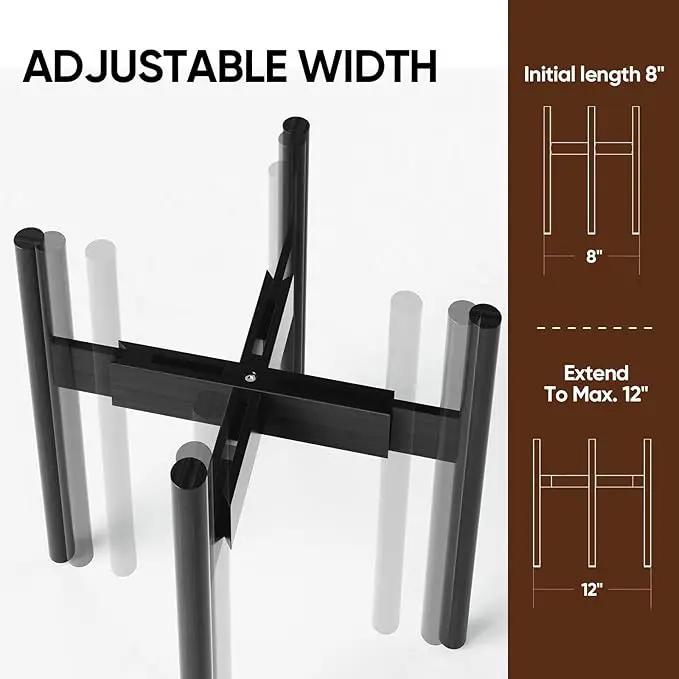 MUDEELA 2 Pack Adjustable Plant Stand Indoor, Bamboo Plant Stand 8 to 12 Inches, Single Floor Plant Stand for Indoor Plants, Bamboo Black Planter Stand for Indoor Plants, Pot Plant Not Included by GreenHaven Gardens