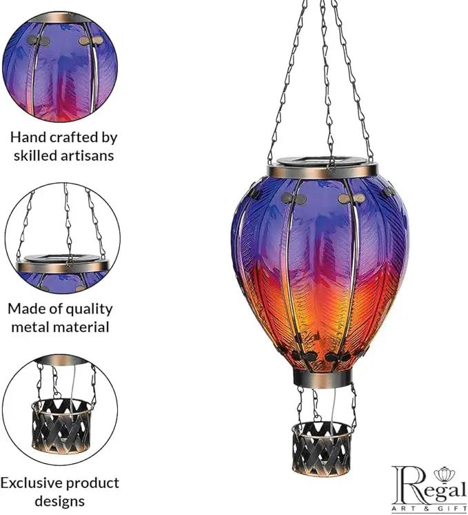 Regal Art & Gift Hot Air Balloon Solar Lantern – Hanging Solar-Powered LED Lights, Waterproof Portable Decorative Outdoor Lamp Made of Metal & Glass for Garden, Patios & Pathway – Purple (Large) by GreenHaven Gardens