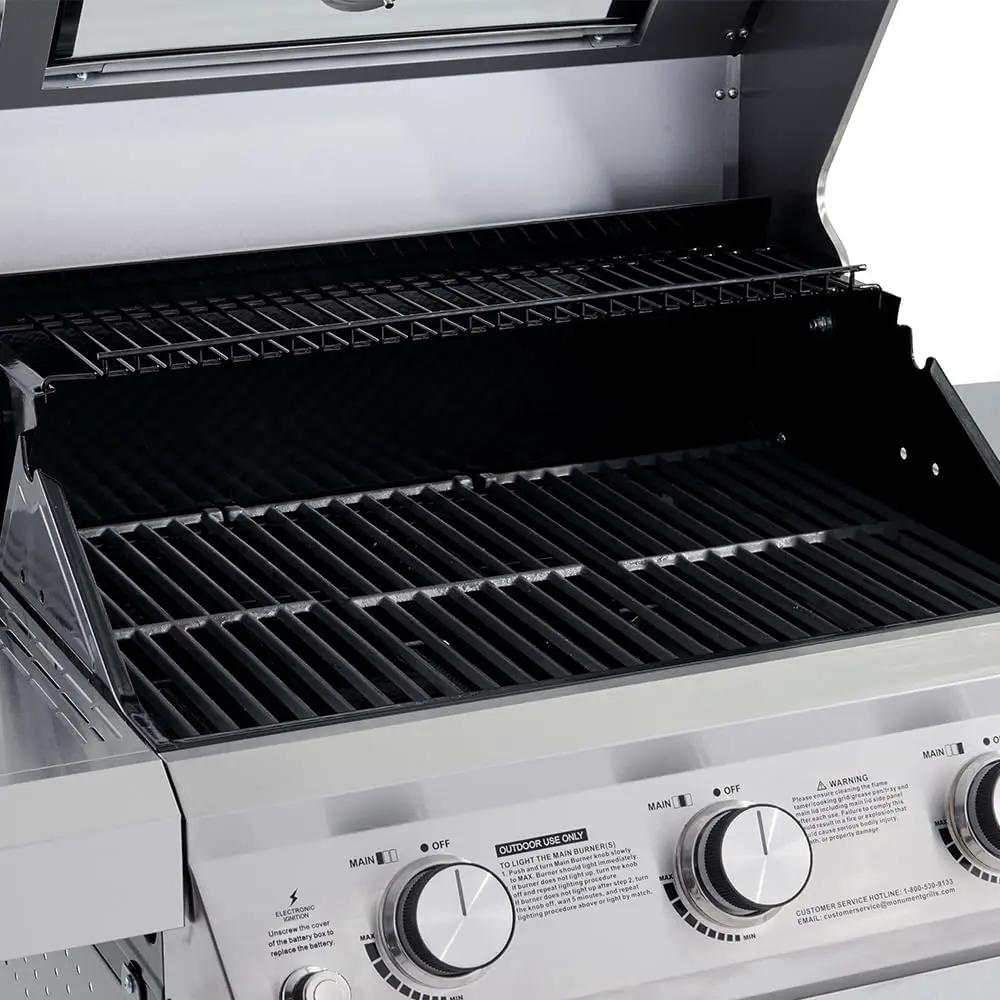 Monument Grills Larger 3-Burner Propane Gas Grills Barbeque Stainless Steel Heavy-Duty Cabinet Style with Smoker Box (2 Items) by GreenHaven Gardens