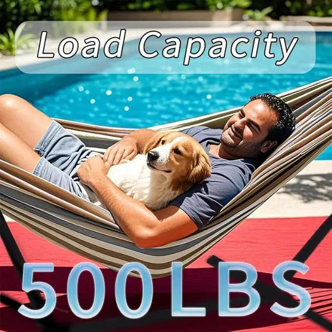 Double Hammock, Heavy Duty Portable, 500 lb Weight Capacity, Perfect for Both Indoors and Outdoors, 2 Person Hammock with Carrying Bag, Coffee by GreenHaven Gardens