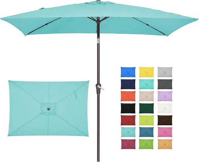 JEAREY 6.5x10 ft Rectangular Patio Umbrellas Outdoor Market Umbrella with Push Button Tilt and Crank, Rectangle Table Umbrella 6 Sturdy Ribs UV Protection for Pool Garden Backyard Deck, Peacock Blue by GreenHaven Gardens