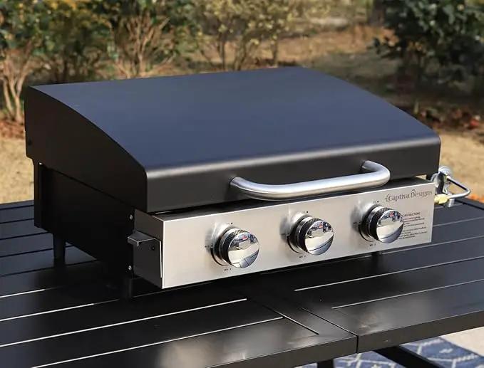 Sophia & William 22" Flat Top Grill with Lid & Ceramic Coated Cast Iron Pan, 3-Burner Portable Tabletop Gas Propane Griddle for Outdoor, BBQ, Camping & Tailgating Barbecue, 24,000 BTU by GreenHaven Gardens