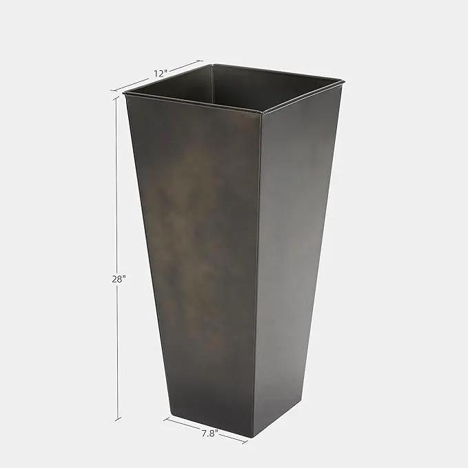 KOL 28''H. Tall Galvanized Steel Glazed Planter with Insert, Set of 2, Planter Pots for Indoor & Outdoor Use, Decorative Flower Plant Pots with Drainage Hole for Front Porch, Patio, Deck - Black by GreenHaven Gardens