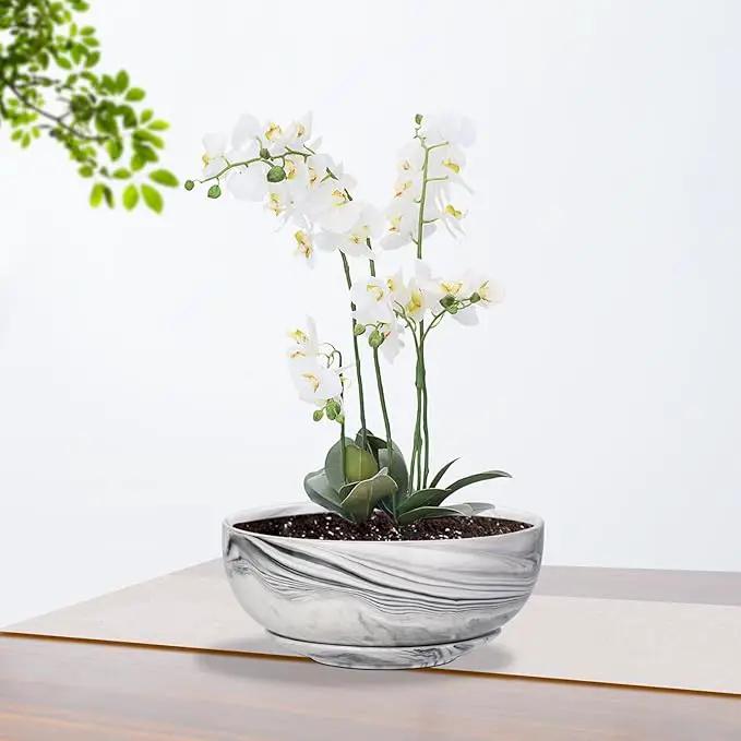 G EPGardening 8in Marble Pattern Large Round Succulent Planter Pot Modern Flower Pot Indoor and Outdoor Planter with Marble Tray by GreenHaven Gardens