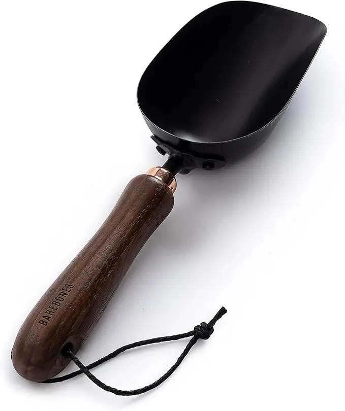 Barebones Garden Scoop - Garden Spoon - Stainless Steel Small Hand Shovel for Transplanting, Digging, and Planting - Great Home Gardening Hand Tools (Walnut/Black) by GreenHaven Gardens
