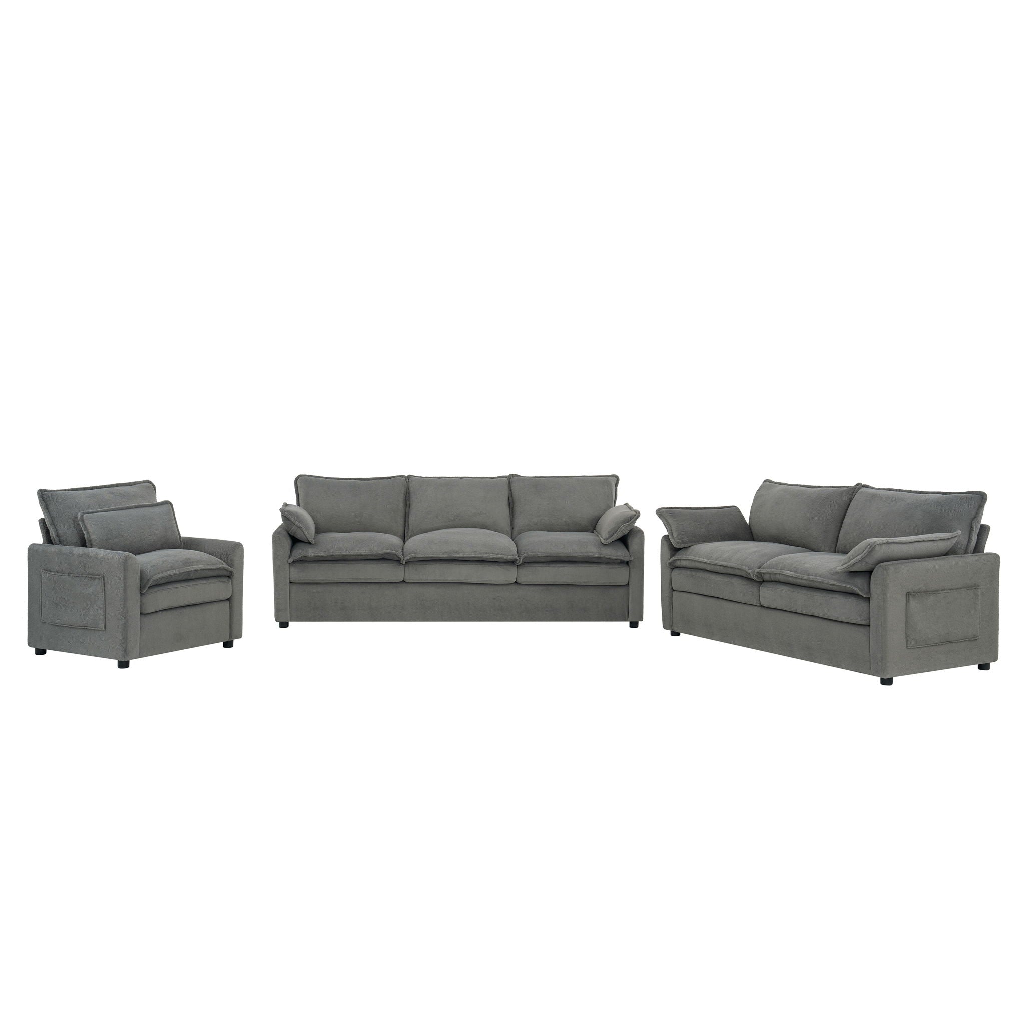 Modern Sofa Set With Double Layer Cushion And Side Storage Pockets by HouseOfZazla
