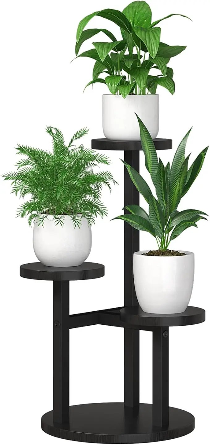 Bamworld 3 Tier Plant Stand Indoor Small Plant Shelf Outdoor Metal Tall Flower Holder Table Support Rack Garden Accessories for Plant Lovers(Black) by GreenHaven Gardens