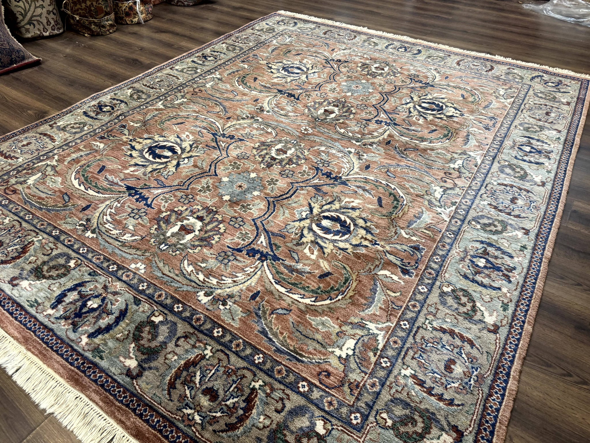 Indo Persian Mahal Rug 8x10, Traditional Wool Oriental Carpet, Pink by Jewel Rugs