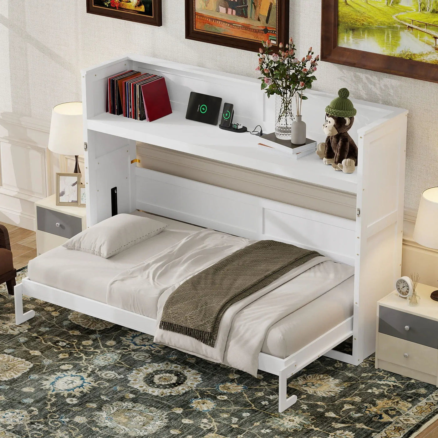 Murphy Bed With Desk, LED Light And USB Charging Station by HouseOfZazla