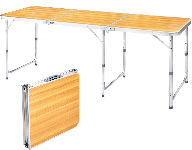 Outvita 6ft Portable Folding Camping Table, Outdoor Waterproof Adjustable Height Table, Aluminum Lightweight Suitcase Foldable Table for Picnic BBQ Beach Dining by GreenHaven Gardens