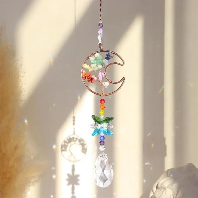 3pcs Rainbow Chakra Crystal Suncatcher Windows Hanging Tree of Life Sun Catchers Decor with Prisms for Car, Feng Shui Charms Decor for Home by GreenHaven Gardens