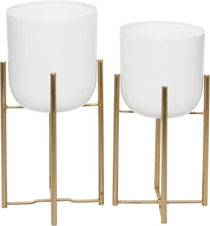 CosmoLiving by Cosmopolitan Metal Indoor Outdoor Planter Dome Large Planter Pot with Removable Stand, Set of 2 Planters 20", 22"H, White by GreenHaven Gardens