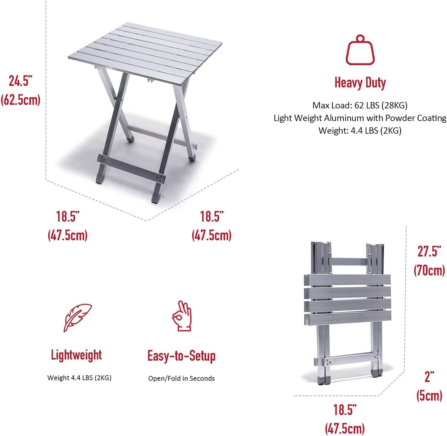 SUNNYFEEL Folding Camping Table - Lightweight Aluminum Portable Picnic Table, 18.5x18.5x24.5 Inch for Cooking, Beach, Hiking, Travel, Fishing, BBQ, Indoor Outdoor Small Foldable Camp Tables by GreenHaven Gardens
