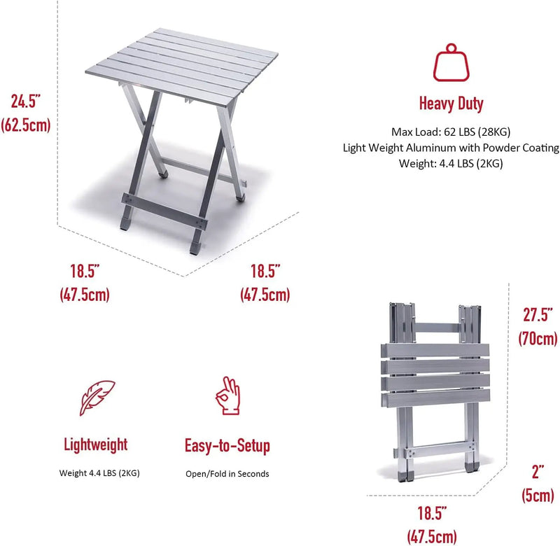 SUNNYFEEL Folding Camping Table - Lightweight Aluminum Portable Picnic Table, 18.5x18.5x24.5 Inch for Cooking, Beach, Hiking, Travel, Fishing, BBQ, Indoor Outdoor Small Foldable Camp Tables by GreenHaven Gardens