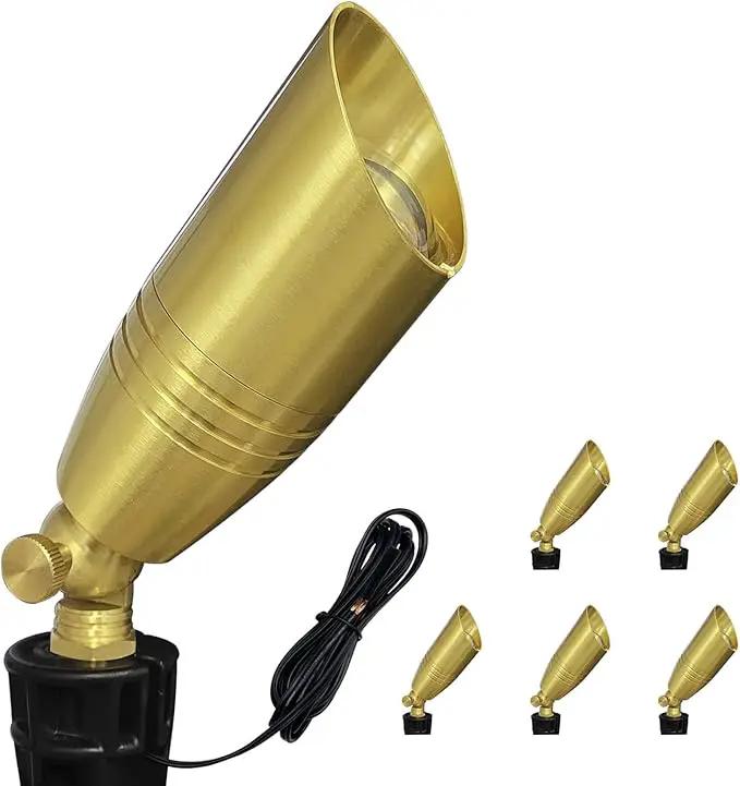 COLOER Die-cast Brass Landscape Spotlight 6-Pack Without Bulb,12V AC/DC Low Voltage Copper Outdoor Lighting with Ground Stake, Directional Garden Patio Spot Up Light (102B Brass Finish) by GreenHaven Gardens