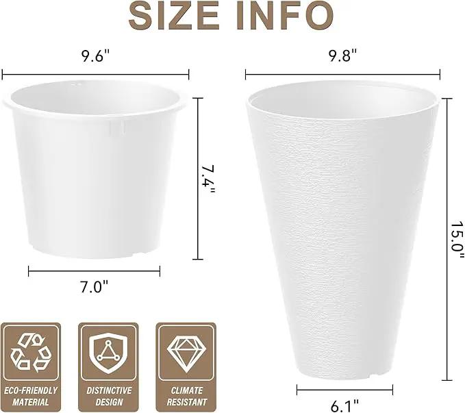 Kante Tall Round Planter Set of 2, 15 Inch Tall Decorative Planter Pots for Outdoor Indoor Garden Patio Front Porch (White) by GreenHaven Gardens