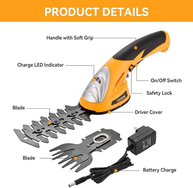Hoteche Cordless Grass Shear & Hedge Trimmer 2-in-1 Handheld 7.2V Rechargeable Electric Shrub Clippers by GreenHaven Gardens