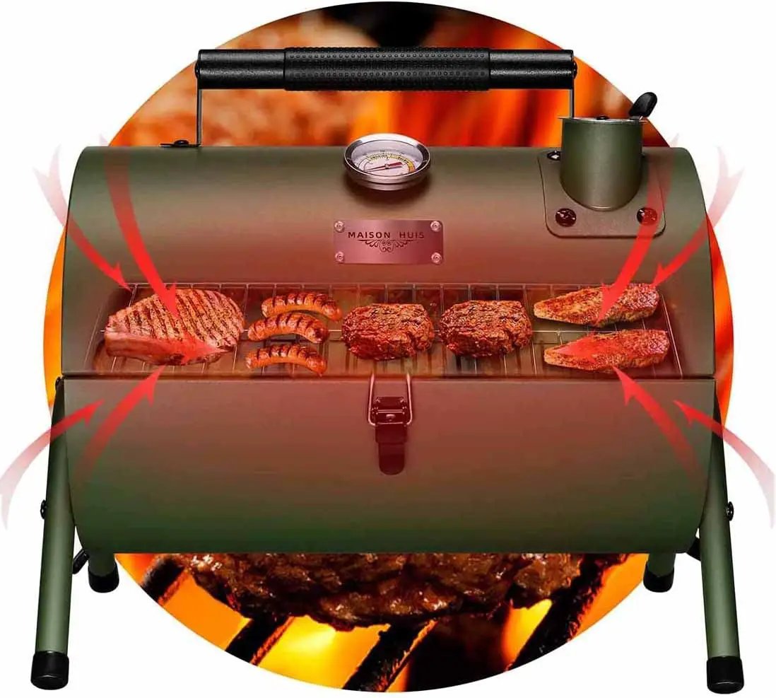 MAISON HUIS Adjustable Portable Charcoal Grill Multi-functional Metal Small BBQ Smoker with 9-Piece Stainless Steel Grill Tool Set for Outdoor Hiking Picnic (Green Kit) by GreenHaven Gardens