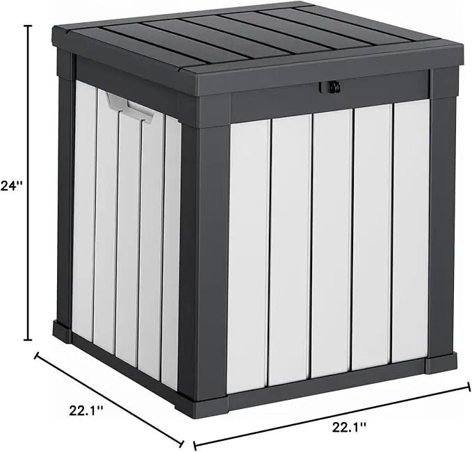 40 Gallon Resin Deck Box, Lockable Patio Outdoor Storage Box for Furniture, Garden Tools and Tools Storage, Waterproof Outside Storage Boxes - Black&White by GreenHaven Gardens