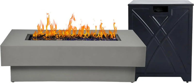 48-inch Fire Table with 20lb Propane Tank Cover, 50,000BTU Outdoor Modern Patio Fire Pit Table w/Rectangular Burner Lid, Glass Rocks, Pre-Attached 10ft External Gas Hose by GreenHaven Gardens