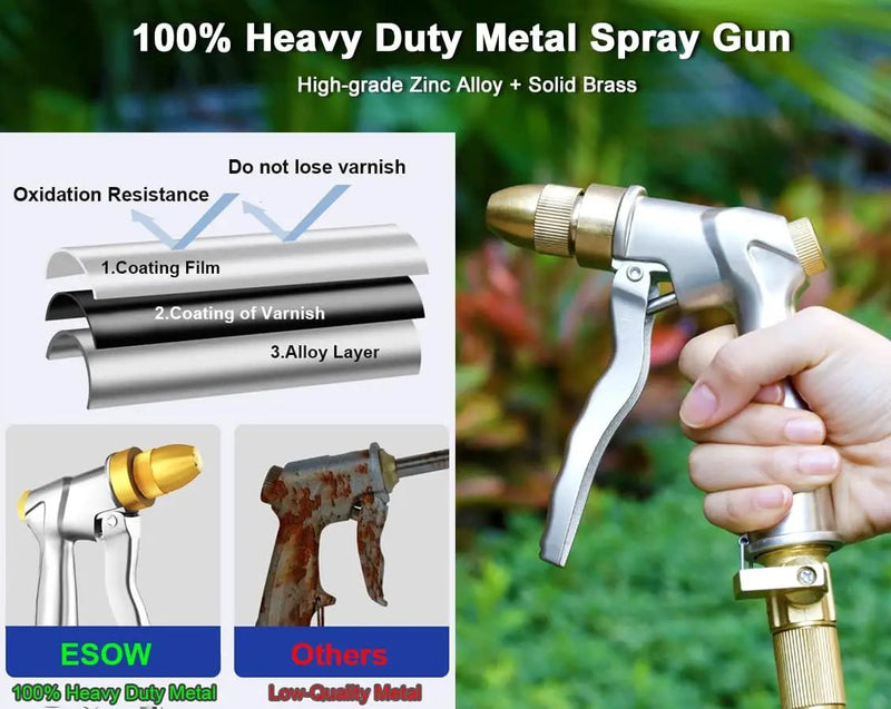 ESOW Heavy Duty Metal Garden Hose Nozzle, High Pressure Water Hose Nozzle with 4 Spray Patterns Rotating, Ideal for Outdoor Lawn & Garden Watering, Car & Pet Washing, Silver by GreenHaven Gardens