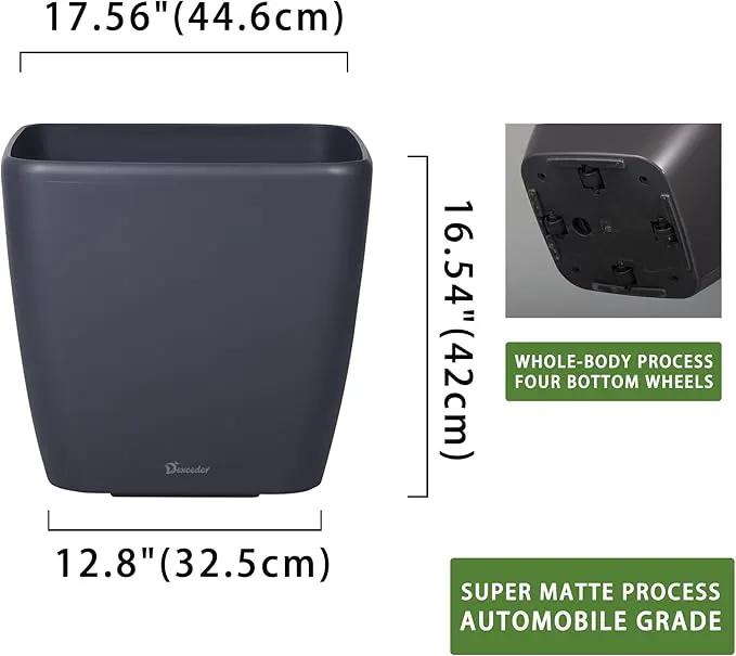 Dexceder 18x17 Self Watering Planter with Wheels Indoor Outdoor, Inner Mat Design, Thickened Large Floor Standing Flower Plant Pot with Water Level Indicator (Slate Gray Matte) by GreenHaven Gardens